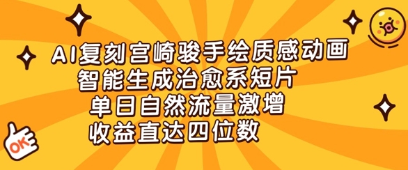 AI复刻宫崎骏手绘质感动画，智能生成治愈系短片，单日自然流量激增，收益直达四位数-小白网创