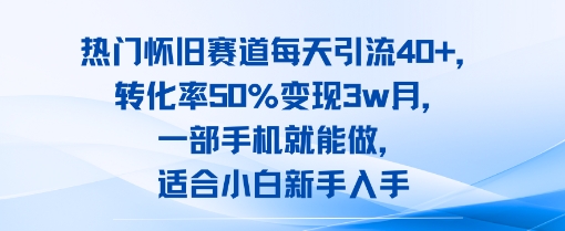热门怀旧赛道每天引流40+，转化率50%月变现3w，一部手机就能做，适合小白新手入手-小白网创