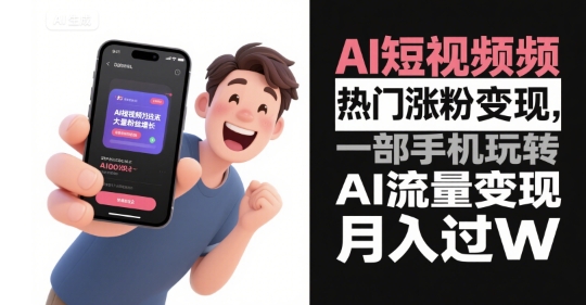AI短视频热门涨粉变现，一部手机玩转AI流量变现，月入过W-小白网创