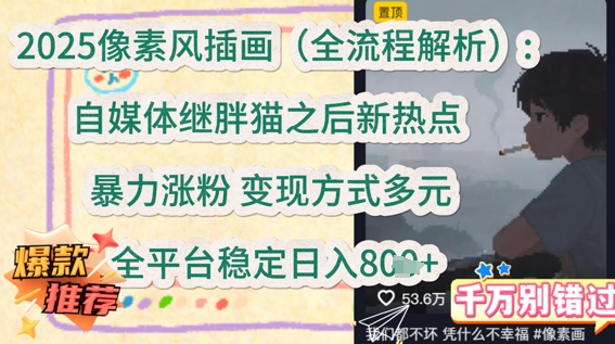 2025像素风插画(全流程解析)：自媒体继胖猫之后新热点，暴力涨粉，变现方式多元，全平台稳定日入多张-小白网创
