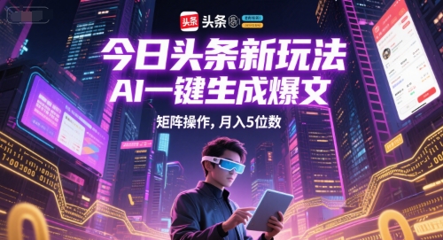 今日头条新玩法，AI一键生成爆文，矩阵操作，月入5位数-小白网创