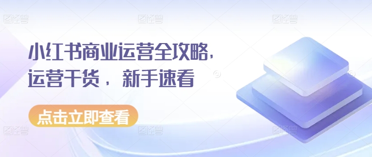 小红书商业运营全攻略，运营干货 ，新手速看-小白网创