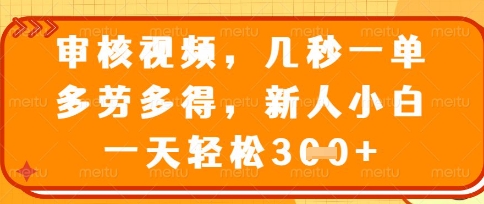 最新审核视频，几秒一单，多劳多得，新人小白一天轻松3张【揭秘】-小白网创