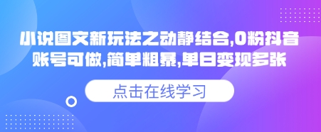 小说推文图文新玩法之动静结合，0粉抖音账号可做，简单粗暴，单日变现多张-小白网创