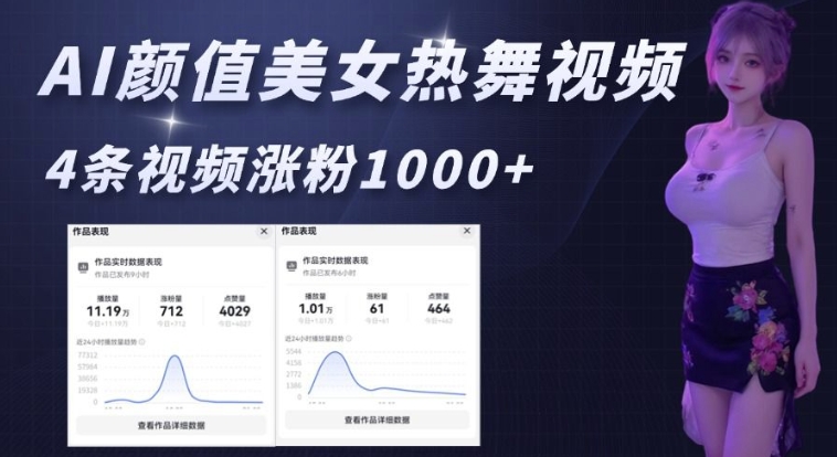 AI颜值美女热舞视频，4条视频涨粉1000+，实测6分钟一条-小白网创