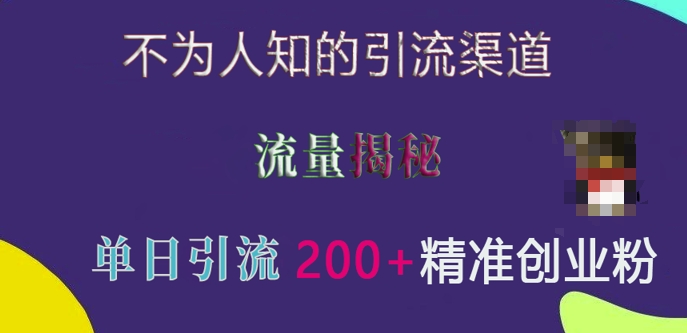 不为人知的引流渠道，流量揭秘，实测单日引流200+精准创业粉【揭秘】-小白网创