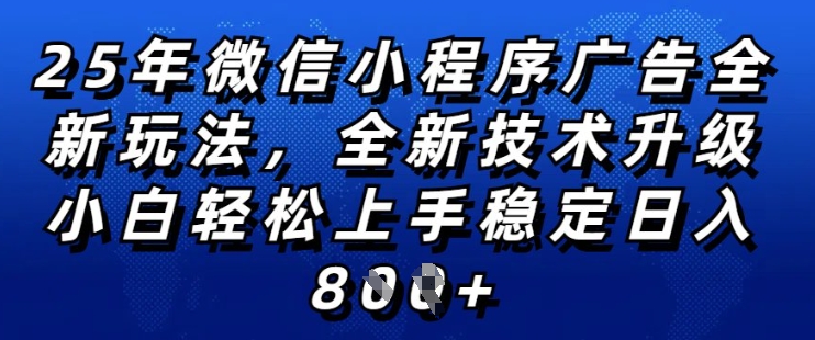 2025年微信小程序全新玩法纯小白易上手，稳定日入多张，技术全新升级，全网首发【揭秘】-小白网创