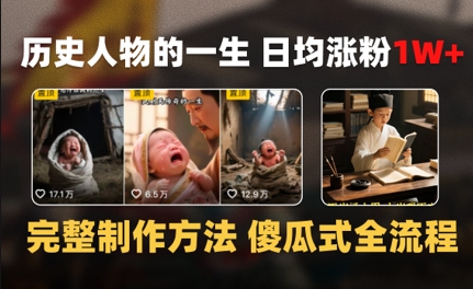 历史人物的一生 日均涨粉1W+，完整制作方法 傻瓜式全流程-小白网创