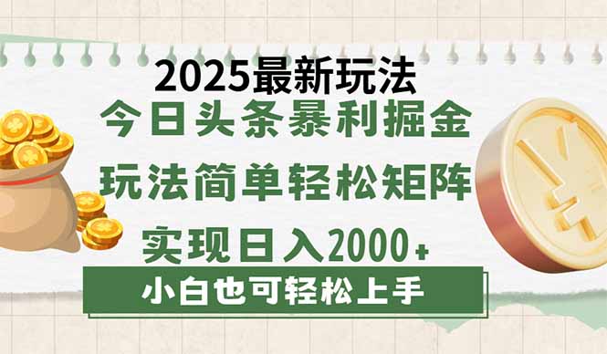 （14120期）今日头条2025最新玩法，思路简单，复制粘贴，轻松实现矩阵日入2000+-小白网创