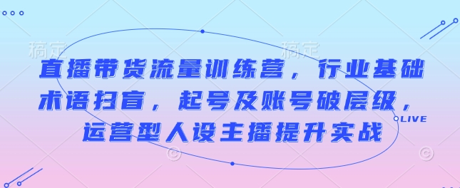 直播带货流量训练营，行业基础术语扫盲，起号及账号破层级，运营型人设主播提升实战-小白网创