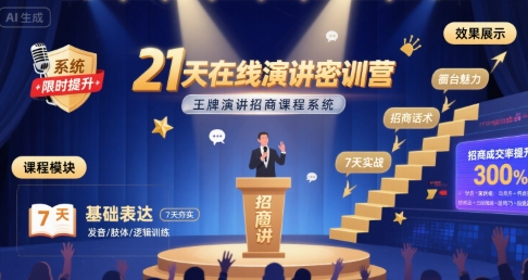 21天在线演讲密训营，王牌演讲招商课程系统-小白网创