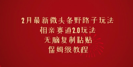 2月最新微头条野路子玩法，相亲赛道2.0玩法，无脑复制粘贴，保姆级教程-小白网创
