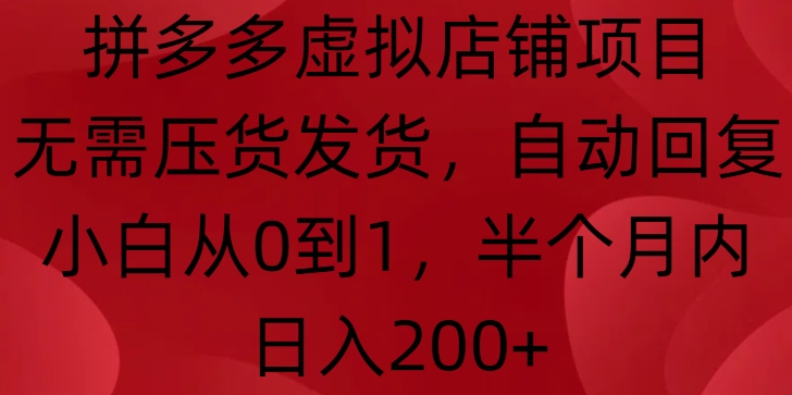 拼多多虚拟店铺项目，无需压货发货，自动回复，小白从0到1，半个月内日入200+【揭秘】-小白网创