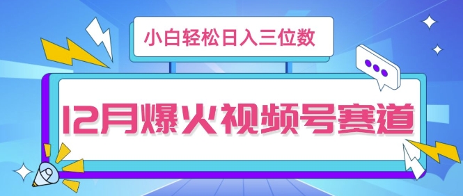12月视频号爆火赛道，小白无脑操作，也可以轻松日入三位数-小白网创