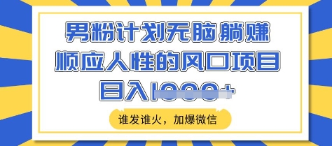 男粉计划无脑躺Z，顺应人性的风口项目，谁发谁火，加爆微信，日入多张【揭秘】-小白网创