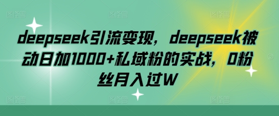 deepseek引流变现，deepseek被动日加1000+私域粉的实战，0粉丝月入过W-小白网创