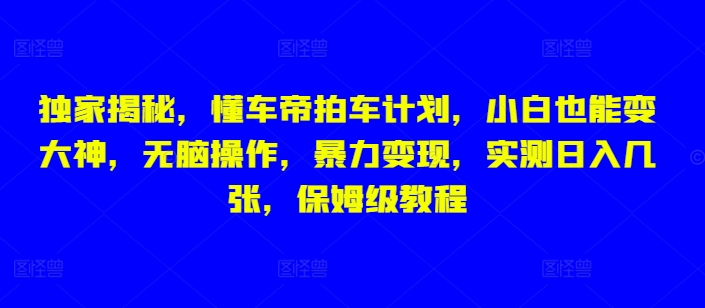 独家揭秘，懂车帝拍车计划，小白也能变大神，无脑操作，暴力变现，实测日入几张，保姆级教程-小白网创