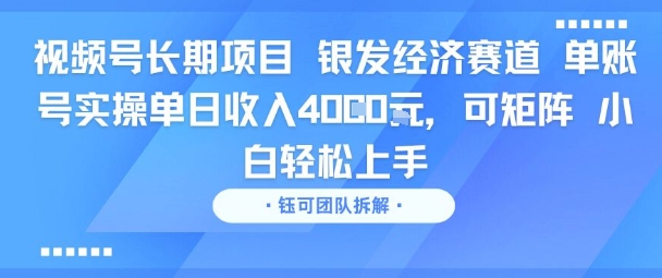 视频号长期项目 银发经济赛道 单账号实操单日收入1k，可矩阵 小白轻松上手-小白网创