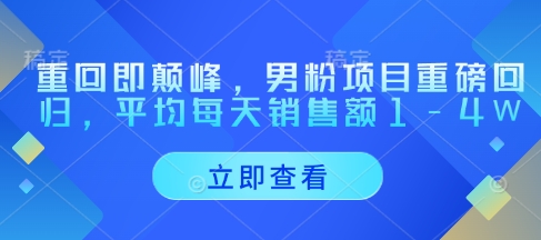 重回即颠峰，男粉项目重磅回归，平均每天销售额1-4W-小白网创