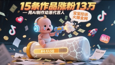 用AI制作幼崽代言人，宝宝的控诉火爆全网，15条作品涨粉13W，单号月入5位数实操教程-小白网创