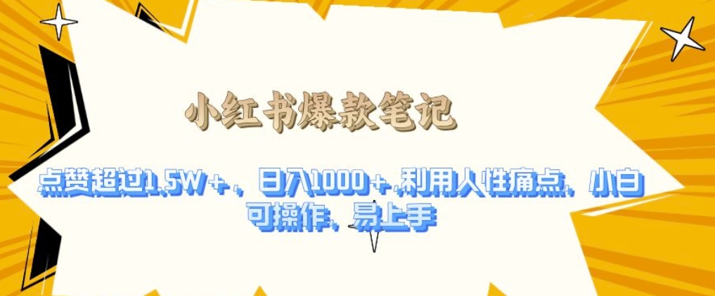 利用人性的痛点，打造爆款笔记，获得点赞超过1.5W+，日入1k【揭秘】-小白网创