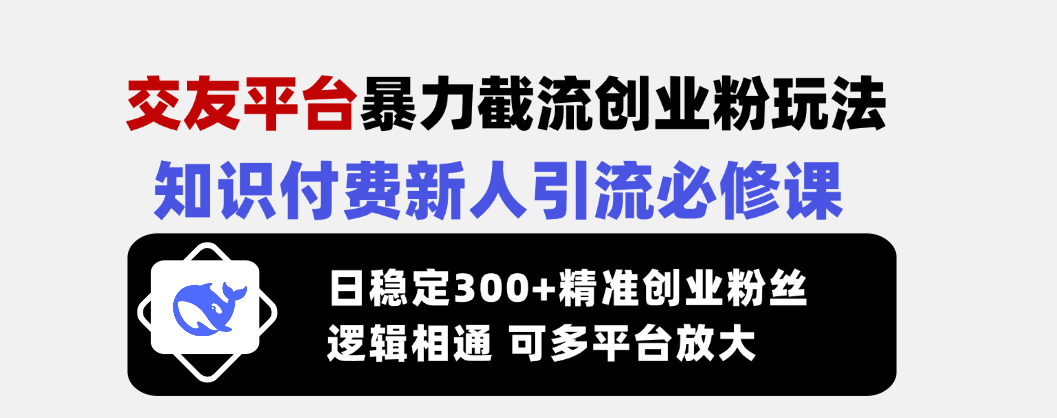 （14432期）交友平台暴力截流创业粉玩法，知识付费新人引流必修课，日稳定300+精准…-小白网创