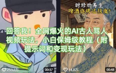 回答我！全网爆火的AI古人骂人视频玩法，小白保姆级教程（附提示词和变现玩法）-小白网创