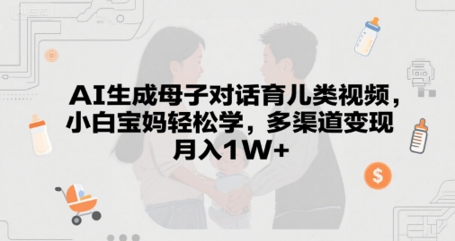 AI生成母子对话育儿类视频，小白宝妈轻松学，多渠道变现，月入1W+-小白网创