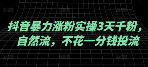 抖音暴力涨粉实操3天千粉，自然流，不花一分钱投流，实操经验分享-小白网创