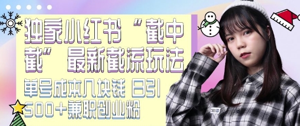 最新小红书截流玩法 独家截中截 单号成本几块钱 日引500+CY粉JZ粉-小白网创