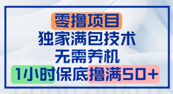 零撸顶配玩法，独家满包技术，无需养机，1小时保底撸满50+-小白网创