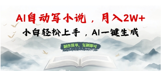 AI自动写小说，制作简单，复制即可，月入过W+，小白轻松上手，AI一键生成-小白网创