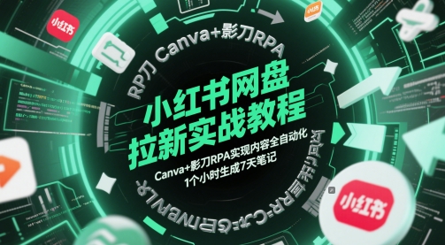 小红书网盘拉新实战教程，Canva+影刀RPA实现内容全自动化，1个小时生成7天笔记-小白网创