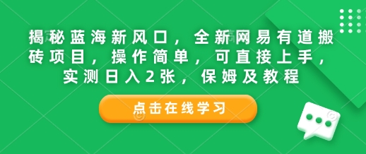 揭秘蓝海新风口，全新网易有道搬砖项目，操作简单，可直接上手，实测日入2张，保姆及教程-小白网创