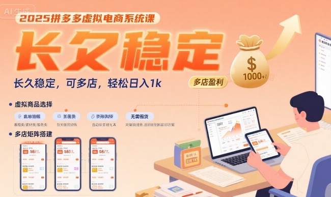 2025拼多多虚拟电商系统课，长久稳定，可多店，轻松日入1k-小白网创