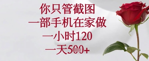 你只管截图，一部手机在家可以做，一小时120.一天5张+【揭秘】-小白网创