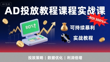 AD投放教程课程实战课，实现广告ROI300%+可持续暴利-小白网创