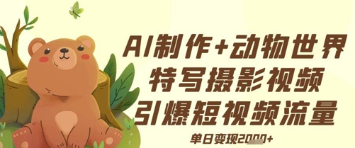AI制作动物世界特写摄影视频+引爆短视频流量+单日变现多张-小白网创