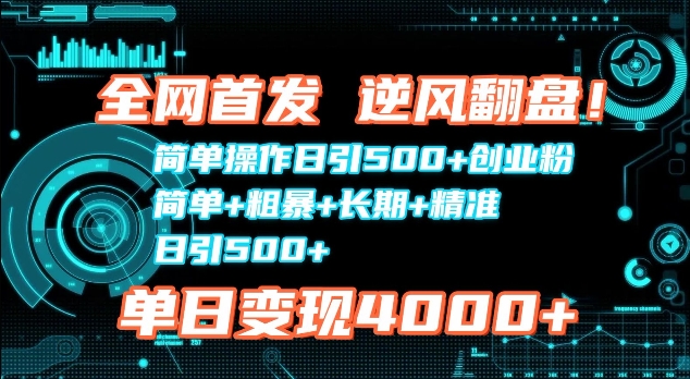 全网首发，简单操作日引500+创业粉，简单+粗暴+长期+精准-小白网创