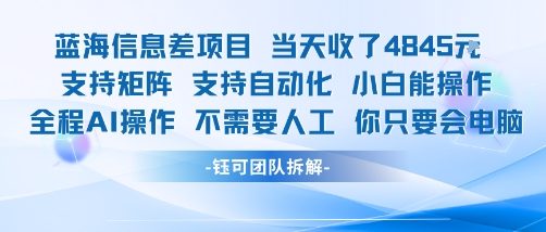 蓝海信息差项目当天收米1k+ 支持矩阵支持自动化小白能操作全程AI操作不需要人工你只要会电脑-小白网创