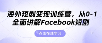 海外短剧变现训练营，从0-1全面讲解Facebook短剧-小白网创