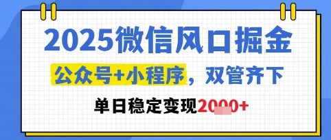 2025微信风口掘金，公众号+小程序双管齐下，单日稳定变现1k+【揭秘】-小白网创