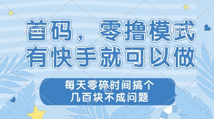 首码，零撸模式，有快手就可以做，每天零碎时间搞个几张不成问题【揭秘】-小白网创