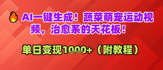 AI一键生成！蔬菜萌宠运动视频，治愈系的天花板！单日变现多张-小白网创