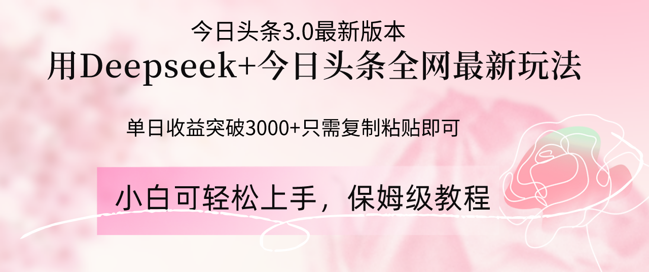 （14452期）Deepseek结合今日头条全网最新玩法，单日收益突破3000+，只需要简单的…-小白网创