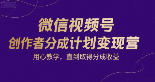 微信视频号创作者分成计划变现营，用心教学，直到取得分成收益-小白网创
