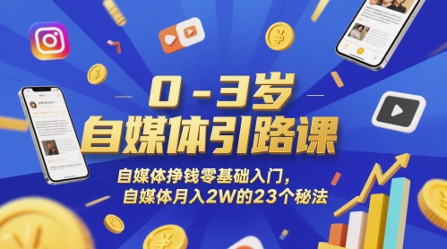 0-3岁自媒体引路课，自媒体挣钱零基础入门，自媒体月入2W的23个秘法-小白网创