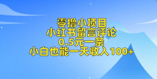 零撸小项目，小红书留言评论，0.5元一条，小白也能一天收入100+-小白网创