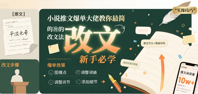 小说推文爆单大佬教你最简单的改文方法实操课，新手必学-小白网创