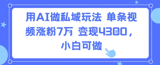 用AI做私域玩法，单条视频涨粉7W变现4.3k，小白可做-小白网创